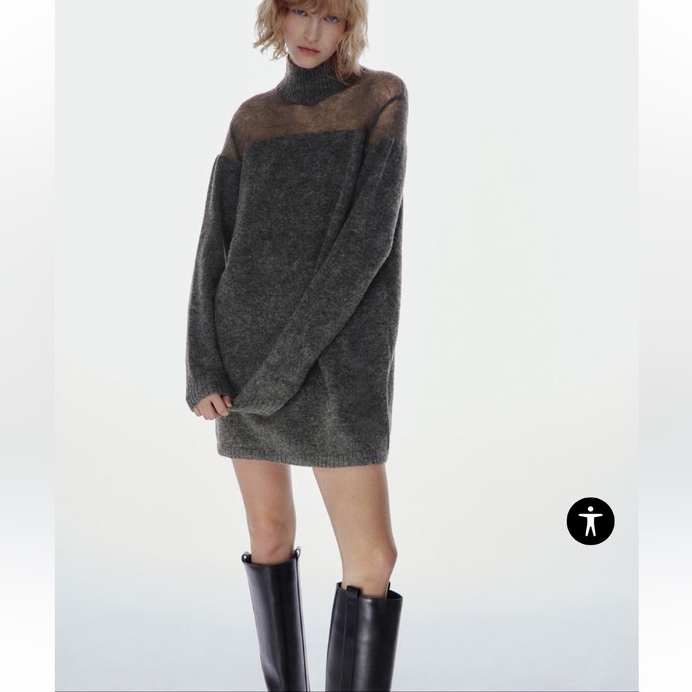 Zara contrast dress alpaca wool blend mini dress XL